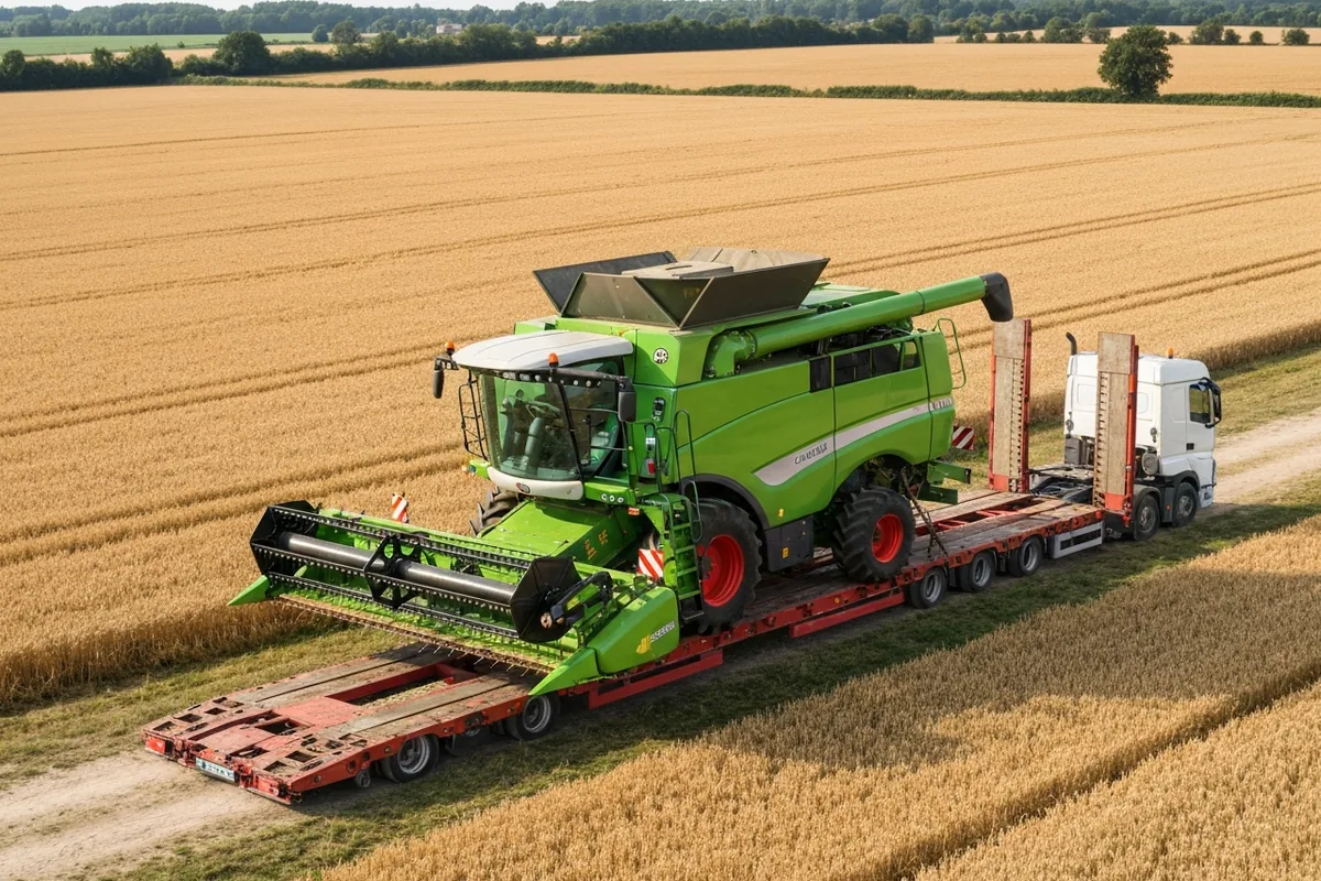 Transport de moissonneuse-batteuse sur porte-engin
