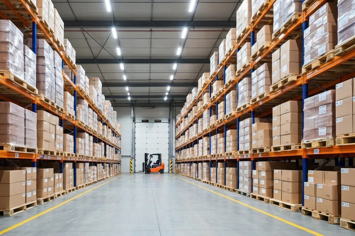 Groupage de palettes en entrepôt logistique